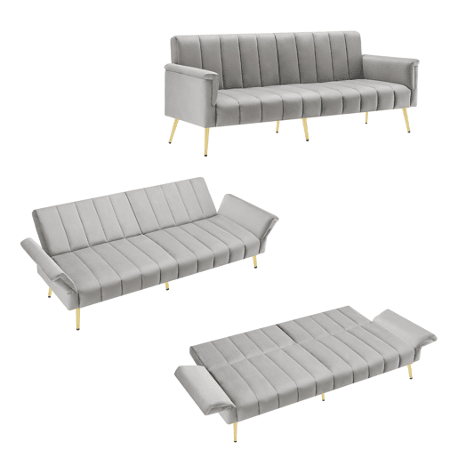 Sofá-cama dobrável 2 lugares conversível de veludo,cinza