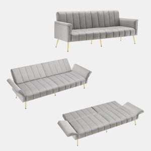 Sofá-cama dobrável 2 lugares conversível de veludo,cinza