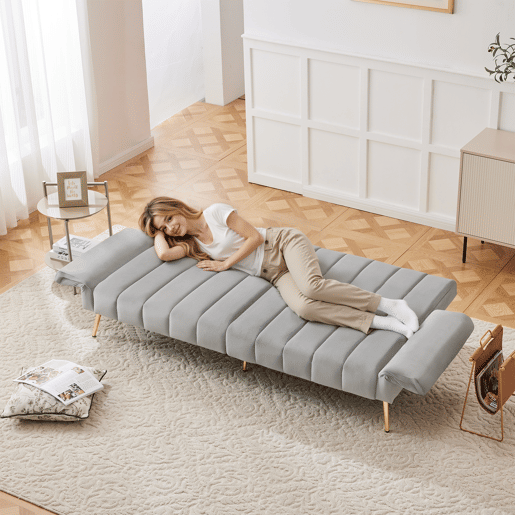 Sofá-cama dobrável 2 lugares conversível de veludo,cinza