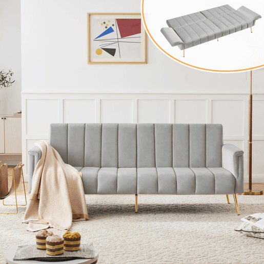 Sofá-cama dobrável 2 lugares conversível de veludo,cinza