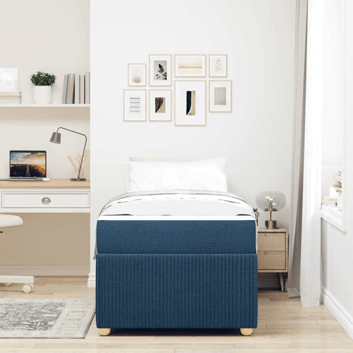 Estrutura de cama de solteiro para adultos com colchão Azul 90 x 200 cm tecido