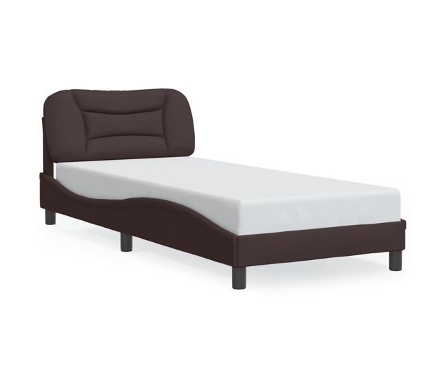 Estructura de cama individual para adultos con led tela marrón oscuro 90x190 cm
