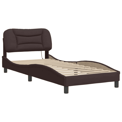 Estrutura de cama de solteiro para adultos com LED 90x190 cm tecido