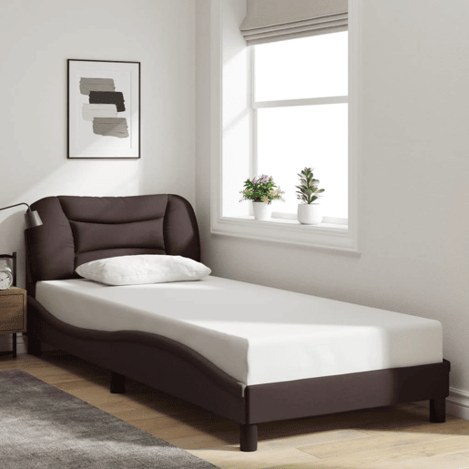 Estrutura de cama de solteiro para adultos com LED 90x190 cm tecido