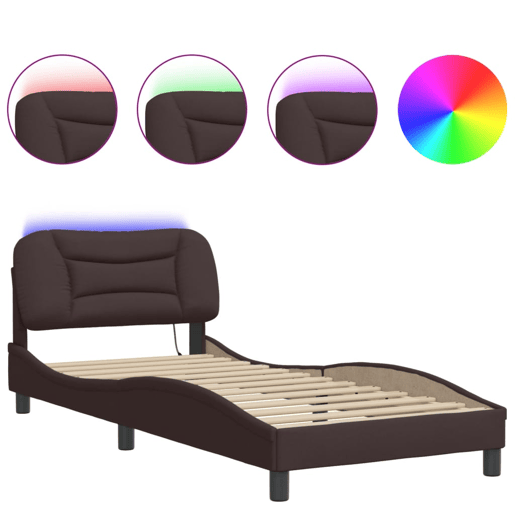 Estrutura de cama de solteiro para adultos com LED 90x190 cm tecido