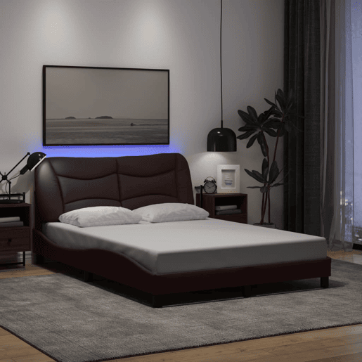 Estrutura de Cama de casal moderno com LED - 140x200 cm tecido