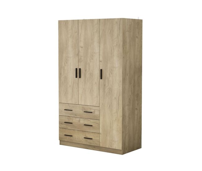 Armario nortes 3 puertas con 3 cajones natural 200x120x58 cm