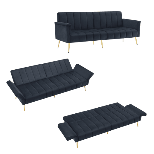 Sofá-cama dobrável 2 lugares conversível de veludo,preto