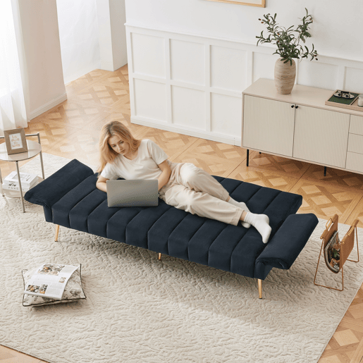 Sofá-cama dobrável 2 lugares conversível de veludo,preto