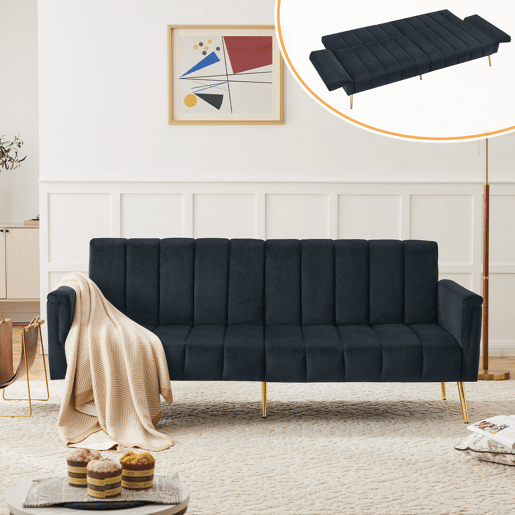 Sofá-cama dobrável 2 lugares conversível de veludo,preto