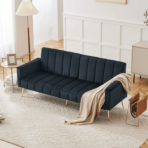 Sofá-cama dobrável 2 lugares conversível de veludo,preto