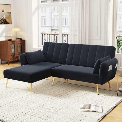 Sofá-cama dobrável 3 lugares conversível reversível de veludo,preto
