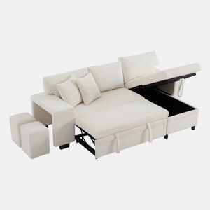 Sofá-cama 3 lugares conversível reversível de tecido com armazenamento,bege
