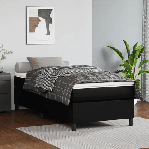 Estrutura de cama de solteiro para adultos com molas 100x200 cm couro artificial preto