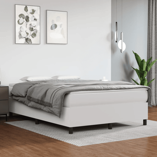 Estrutura de Cama de casal moderno com molas 140x200 cm couro artificial branco
