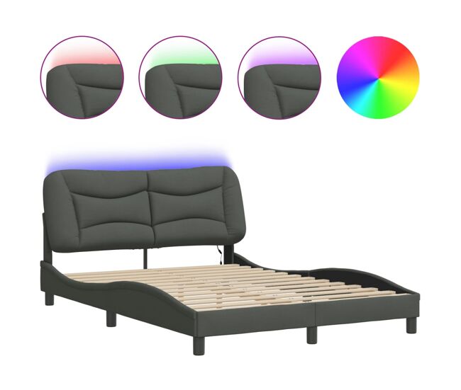 Estructura de cama doble matrimonial con led - gris oscuro 140x200 cm