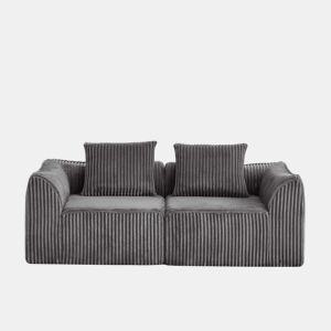 Sofá minimalista de 2 lugares - Linhas curvas e encosto ligeiramente inclinado, inclui 2 almofadas - Cinza
