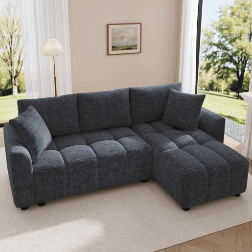 Chaise longue 3 lugares fixa reversível de tecido,cinza