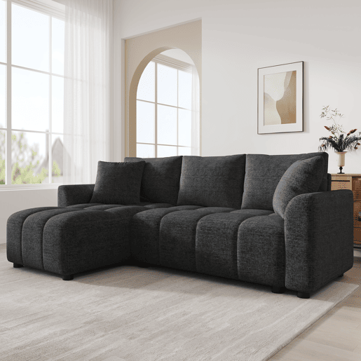Chaise longue 3 lugares fixa reversível de tecido,cinza