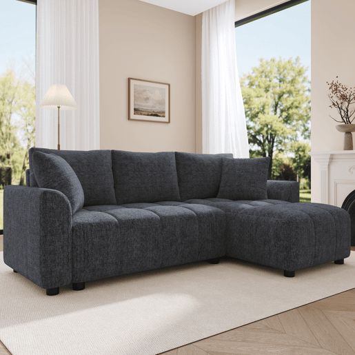Chaise longue 3 lugares fixa reversível de tecido,cinza