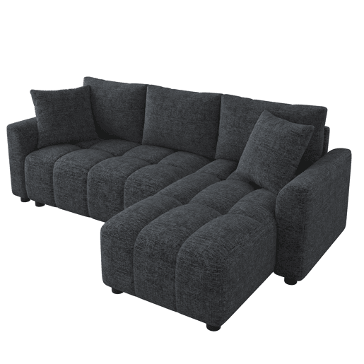 Chaise longue 3 lugares fixa reversível de tecido,cinza