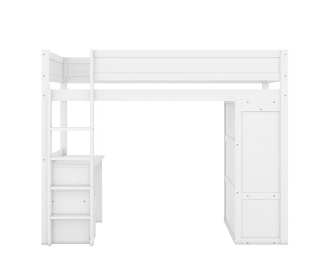 Cama entresuelo 90x200 cm - cama infantil multifuncional - equipada con armario y escritorio - de pino macizo - blanco