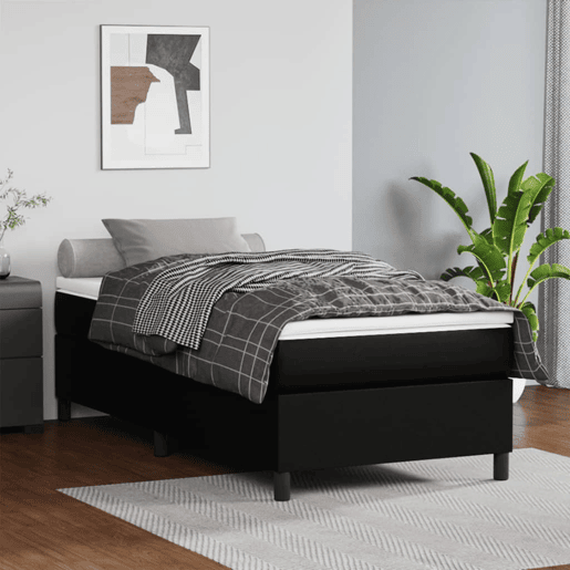 Estrutura de cama de solteiro para adultos com molas 90x190 cm couro artificial preto