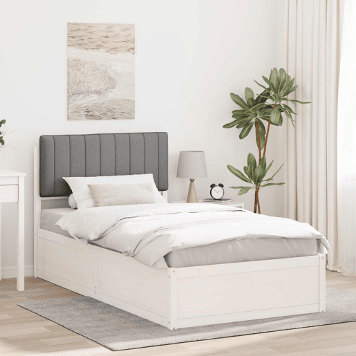 Estrutura de cama de solteiro simple com Cabeceira Estofada Cinzento-claro
