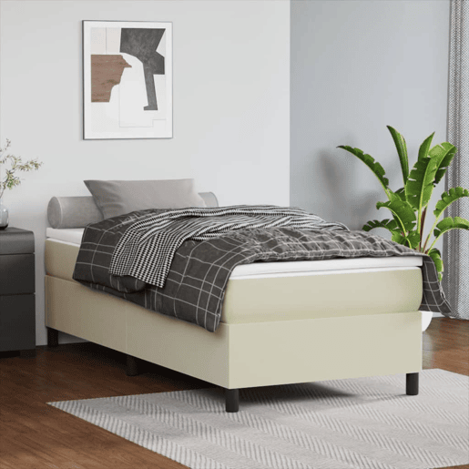 Estrutura de cama de solteiro para adultos com molas 90x190 cm couro artificial cor creme