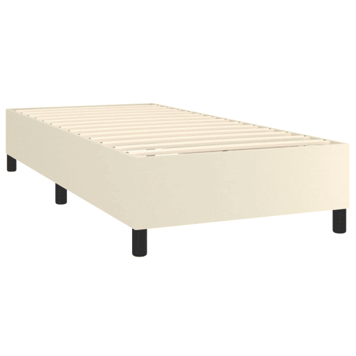 Estrutura de cama de solteiro para adultos com molas 90x190 cm couro artificial cor creme