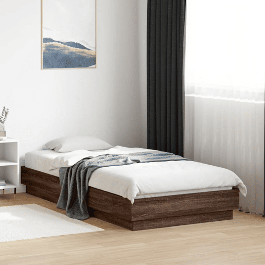 Estrutura de cama de solteiro para adultos com luzes LED 90x190 cm carvalho castanho
