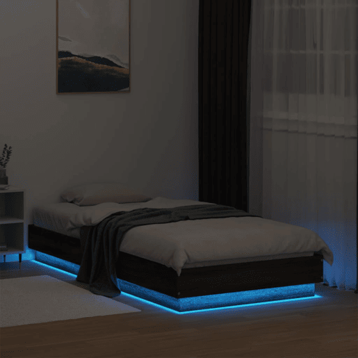 Estrutura de cama de solteiro para adultos com luzes LED 90x190 cm carvalho castanho