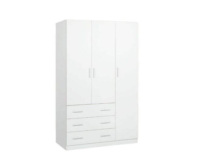 Armario nortes 3 puertas con 3 cajones blanco 200x120x58 cm