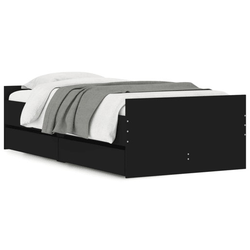 Estrutura de cama de solteiro para adultos com gavetas 90x190 cm preto Estrutura de cama de solteiro para adultos com gavetas 90x190 cm preto