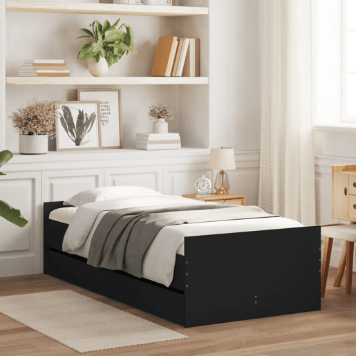 Estrutura de cama de solteiro para adultos com gavetas 90x190 cm preto Estrutura de cama de solteiro para adultos com gavetas 90x190 cm preto