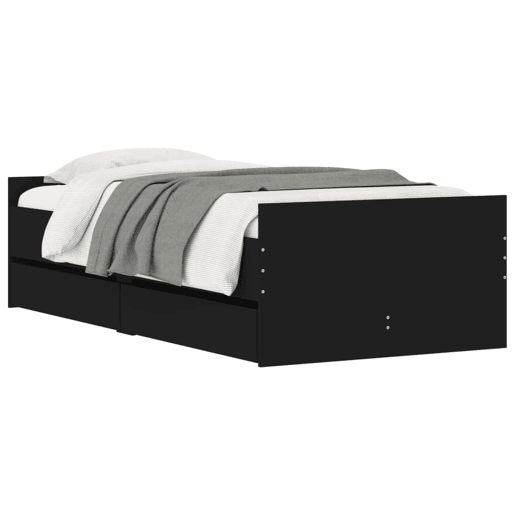 Estrutura de cama de solteiro para adultos com gavetas 90x190 cm preto Estrutura de cama de solteiro para adultos com gavetas 90x190 cm preto