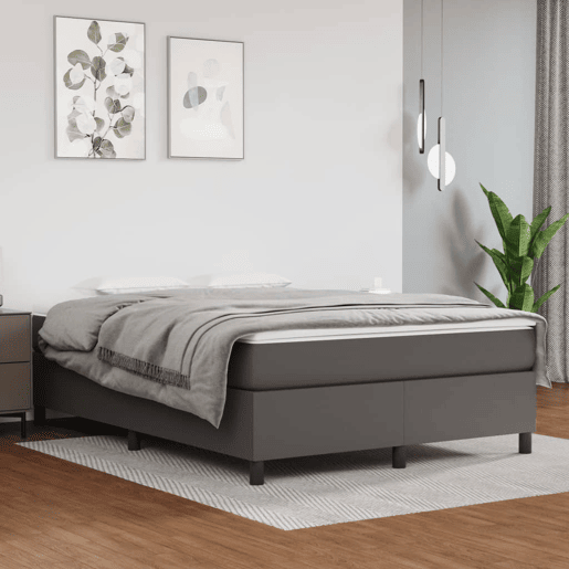 Estrutura de Cama de casal moderno com molas 140x200 cm couro artificial cinzento
