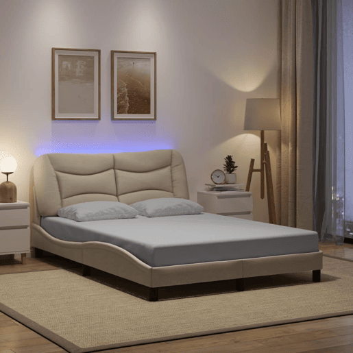 Estrutura de Cama de casal moderno com LED - 140x200 cm tecido
