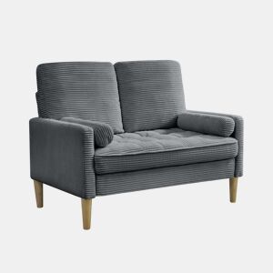 Sofá de 2 lugares - estilo escandinavo, estofado em veludo cotelê com almofadas acolchoadas - cinzento
