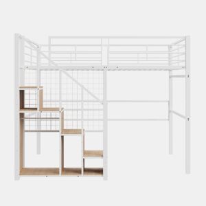 Cama mezzanine para crianças 140x200 cm - com escada de segurança e arrumação - Branco
