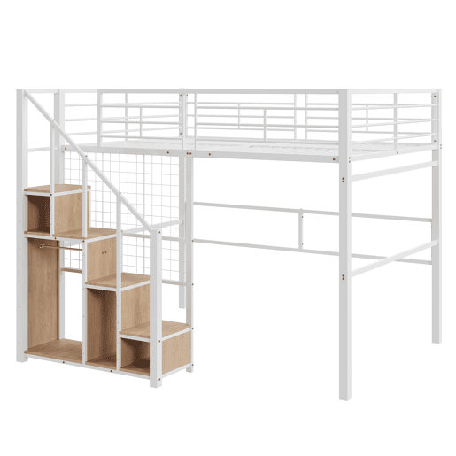 Cama mezzanine para crianças 140x200 cm - com escada de segurança e arrumação - Branco