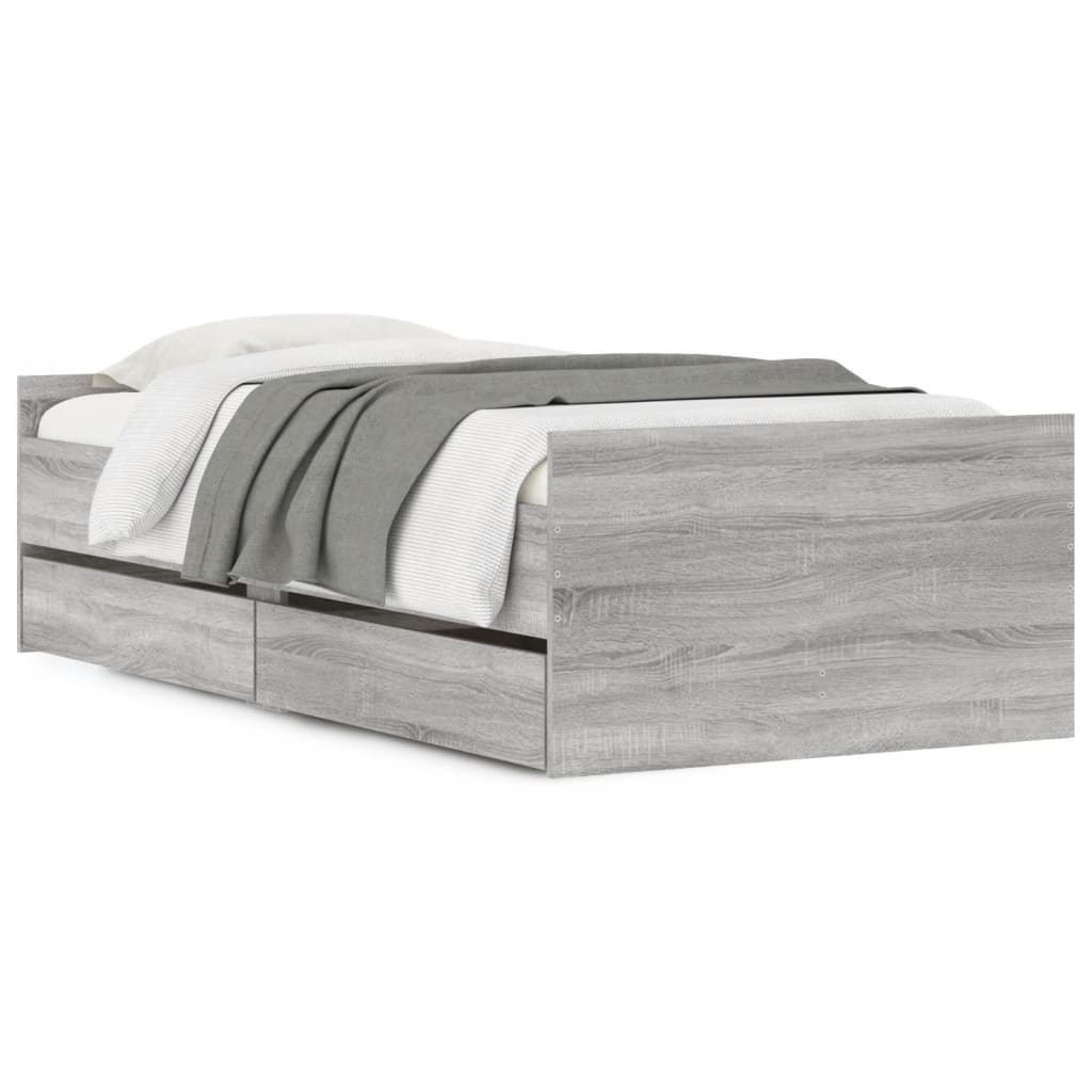 Estructura de cama individual para adultos 78x193 Roble/ Gris