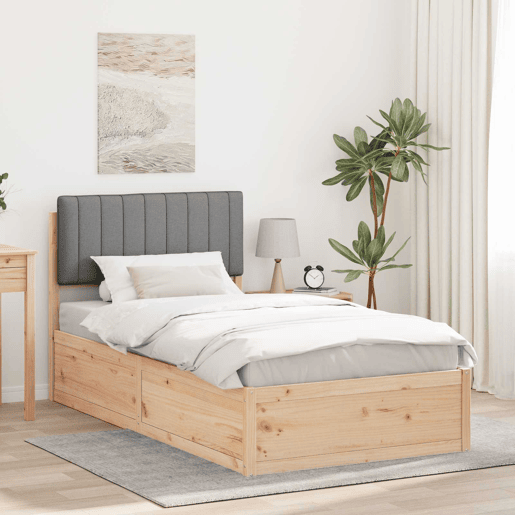 Estrutura de cama de solteiro simple com Cabeceira Estofada Cinzento-claro