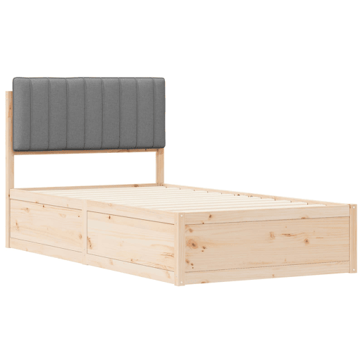 Estrutura de cama de solteiro simple com Cabeceira Estofada Cinzento-claro