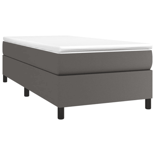 Estrutura de cama de solteiro para adultos com molas 90x190 cm couro artificial cinzento