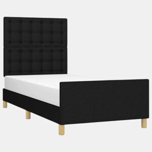 Estrutura de cama de solteiro para adultos c cabeceira tecido preto 90x200 cm
