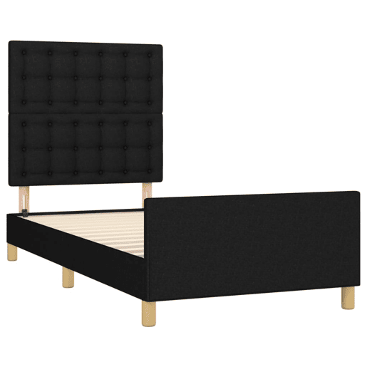 Estrutura de cama de solteiro para adultos c cabeceira tecido preto 90x200 cm