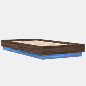 Estrutura de cama de solteiro para adultos com luzes LED 75x190 cm carvalho castanho