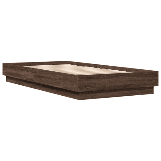 Estrutura de cama de solteiro para adultos com luzes LED 75x190 cm carvalho castanho