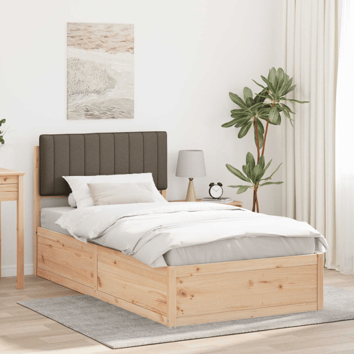 Estrutura de cama de solteiro para adultos com Cabeceira - Estofada Cinzento-acastanhado
